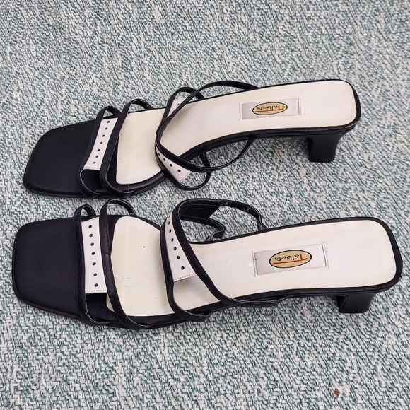 Talbots Black & White Square Toe Leather Sandals, sz 11 - Picture 4 of 8